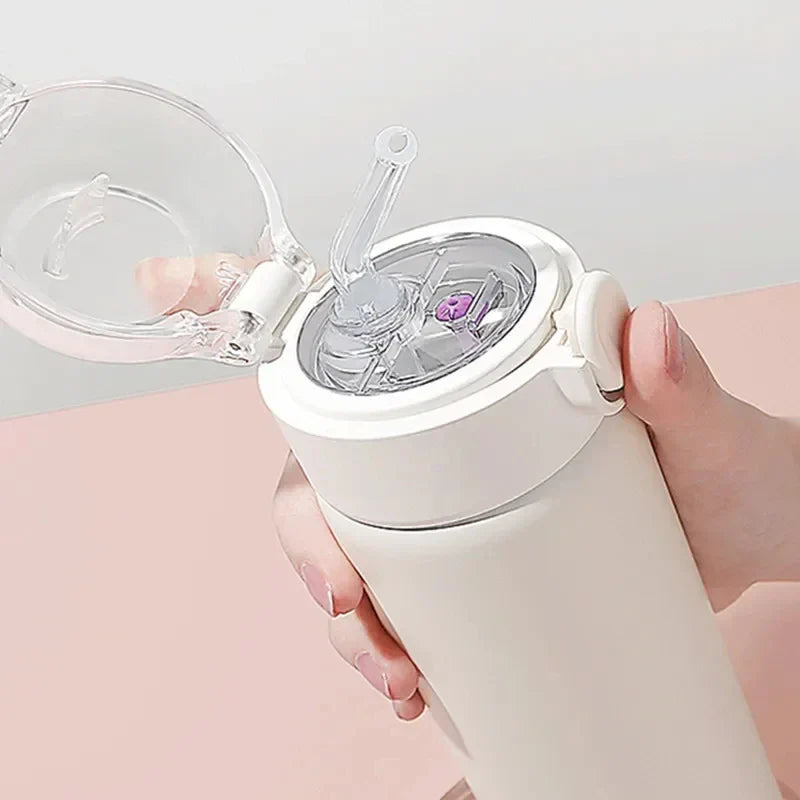 380ml Edelstahl Vakuumflasche mit Strohhalm Mädchen Thermos