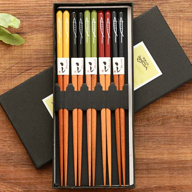 ZenBamboo – Luxuriöses 5-teiliges Bambus-Essstäbchen-Geschenkset mit kulturellen Mustern