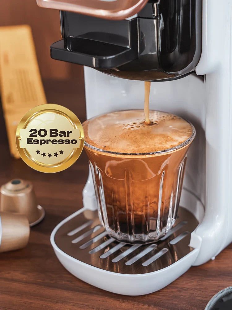 5-in-1 Kaffeemaschine – 20-Bar Mehrfachkapselbrüher mit Milchaufschäumer