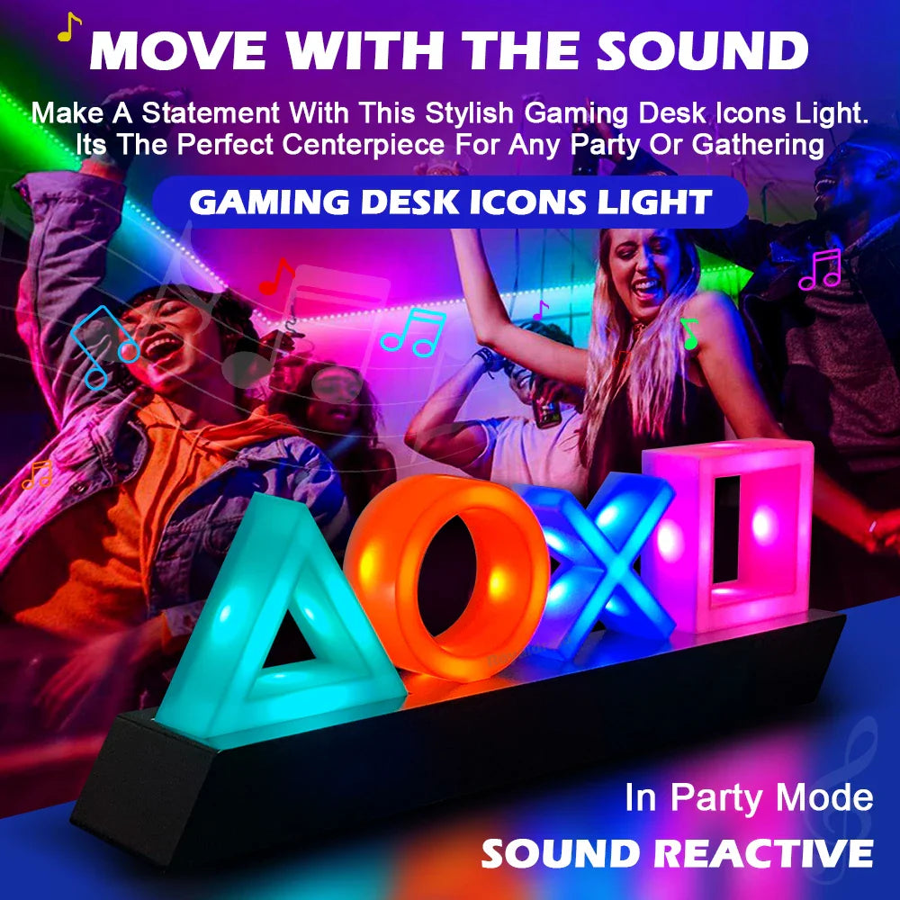 LED Tischlampe PlayStation Symbole – Musikgesteuerte Deko Leuchte für Gaming & Schlafzimmer