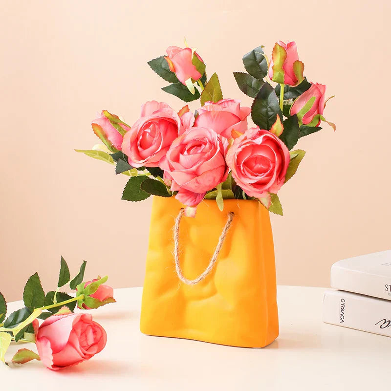 Handtaschen Keramische Vase Wohnkultur Vasen Raumdekoration Pflanzenpot Ästhetische Raumdekoration Blumenvasen Moderne Kunst Blumenbehälter