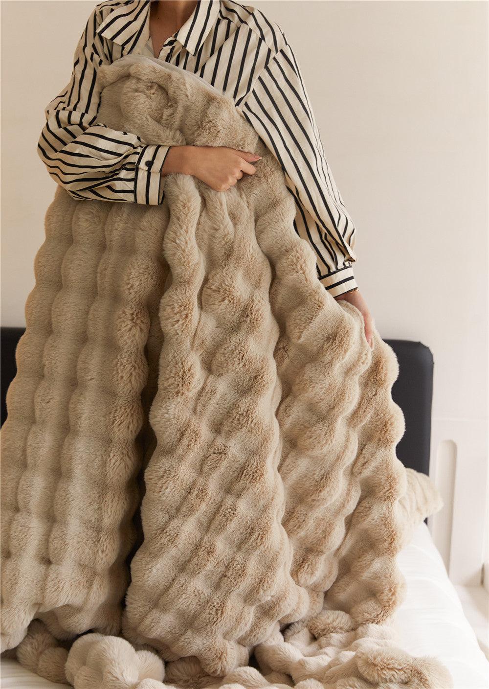 Neutrale Luxus-Fell-Flauschdecke │ Super bequeme Decken fürs Bett │ Hochwertige warme Winterdecke als Sofa-/Couch-Dekor
