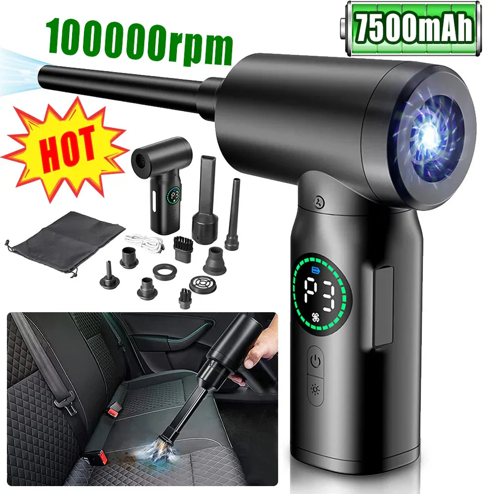 2-in-1 Tragbarer Staubsauger und Bläser mit Druckluft und LED-Licht (7500mAh)
