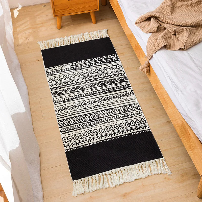 Garduru marokkanischer gedruckter Teppich handgewebte Baumwoll-Leinen Fußmatten modernes Wohnzimmereinrichtungsdekor Schlafzimmer Nachttisch Fußmatten