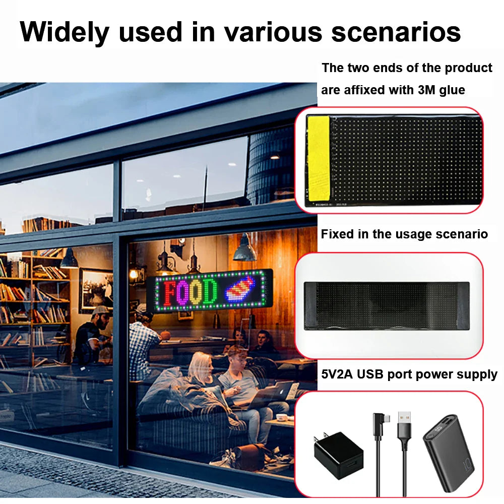 Flexibles LED-Matrix Bildschirm-Autozeichen - Programmierbares Bluetooth-Display mit APP-Fernbedienung, Ultra-dünn für Geschäft & Bar