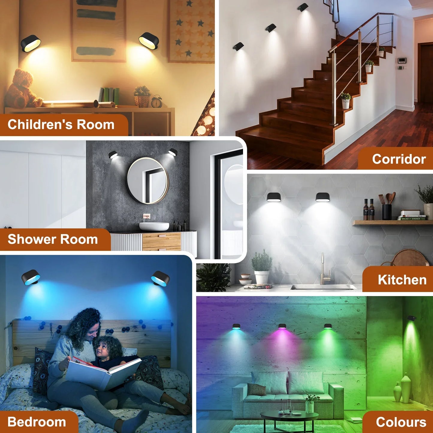 Fernbedienung Dimmable Leselampe - 360° drehbare RGB Touch-Wandlampe