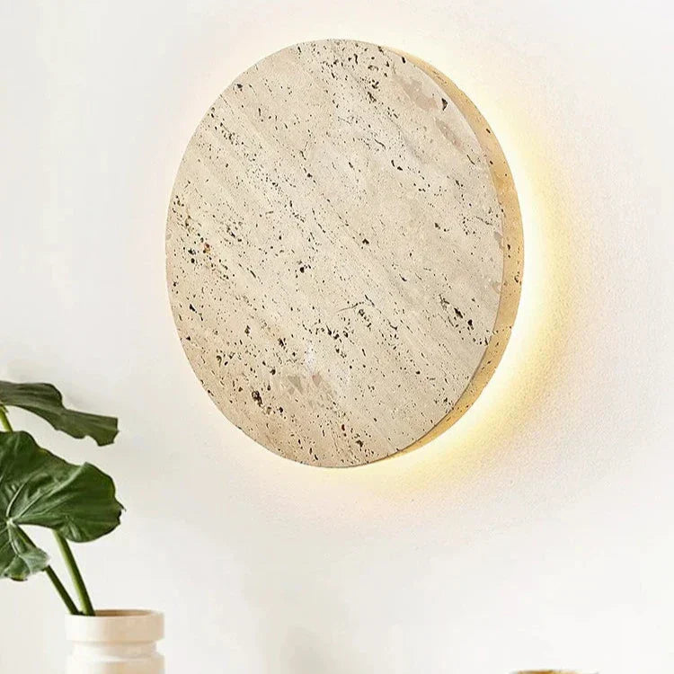 Runde Travertin LED Wandleuchte | LumeStone