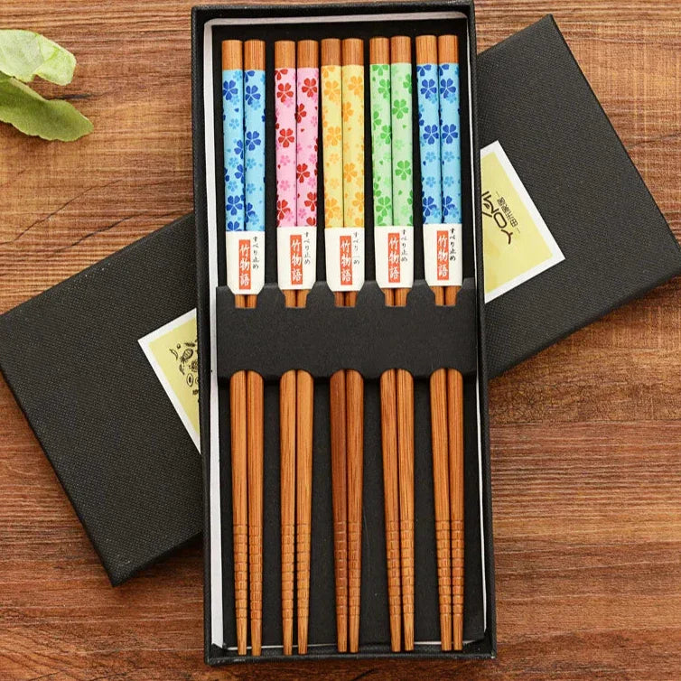 ZenBamboo – Luxuriöses 5-teiliges Bambus-Essstäbchen-Geschenkset mit kulturellen Mustern