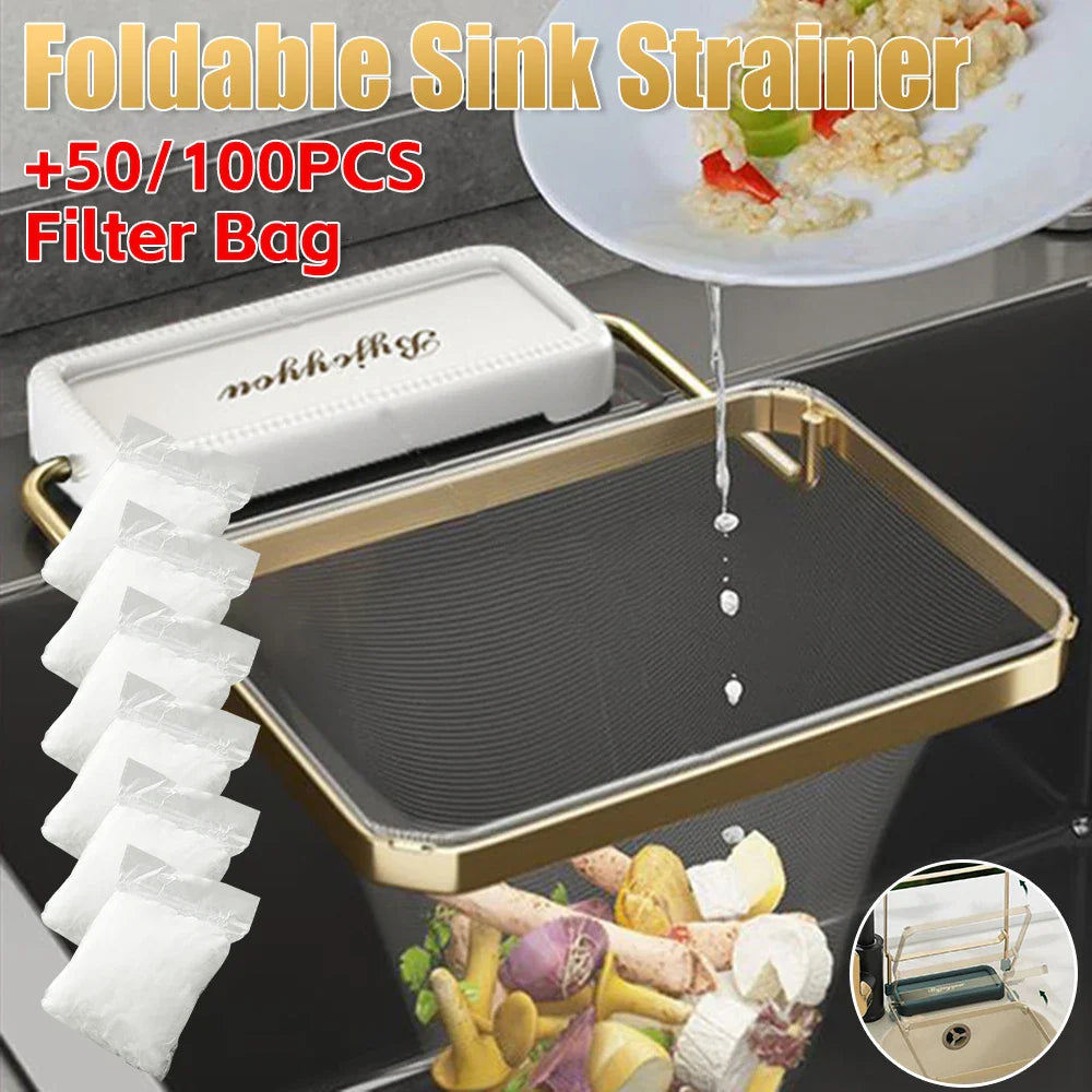 Royelux faltbarer Waschbecken-Abflusssieb-Rack - Anti-Verstopfung Küche Filter mit Einweg-Mesh-Tüten