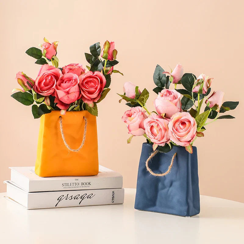 Handtaschen Keramische Vase Wohnkultur Vasen Raumdekoration Pflanzenpot Ästhetische Raumdekoration Blumenvasen Moderne Kunst Blumenbehälter