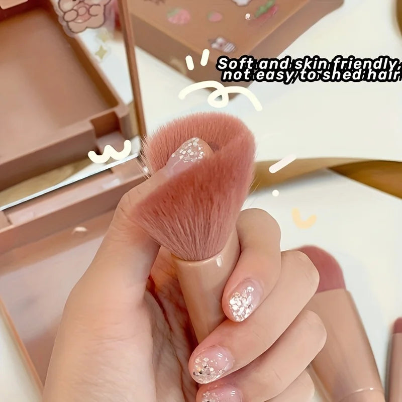 5-teiliges tragbares Makeup-Pinsel-Set mit Spiegel - Faltbares Reiseset