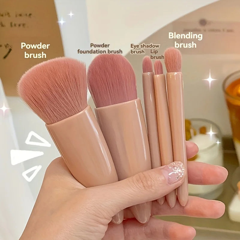 5-teiliges tragbares Makeup-Pinsel-Set mit Spiegel - Faltbares Reiseset
