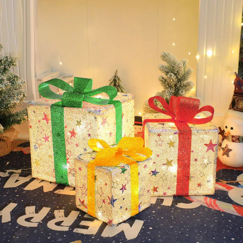 Weihnachtsbeleuchtete Geschenkkisten mit Fernbedienung