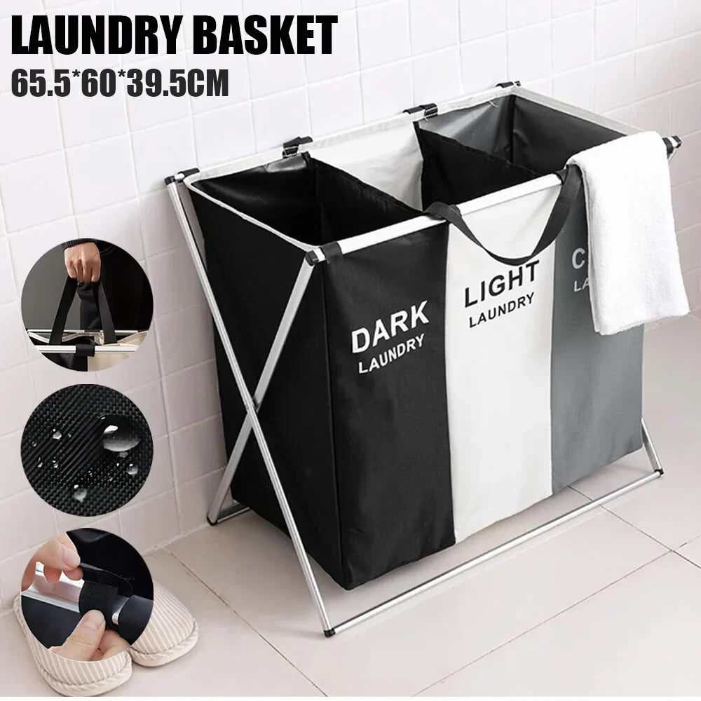 Garduru LAUNDRY BASKET – Faltbarer Wäschekorb mit 3 Fächern – Platzsparende Wäscheorganisation für Zuhause
