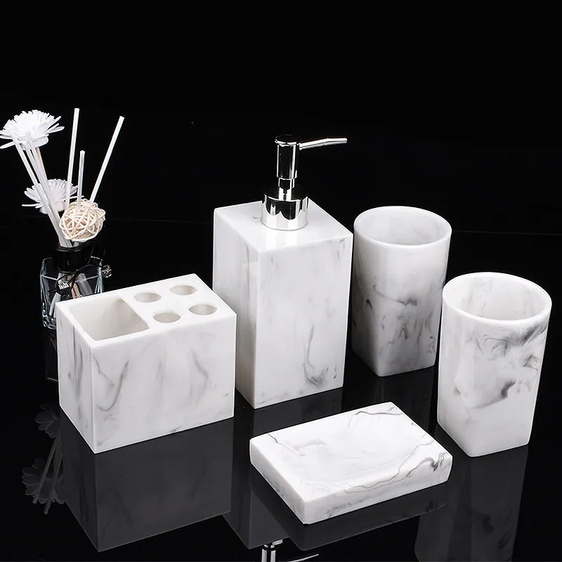 Garduru Marmor Badezimmer-Set 5-teilig | Edles Design | Luxuriöse Badaccessoires für Zuhause