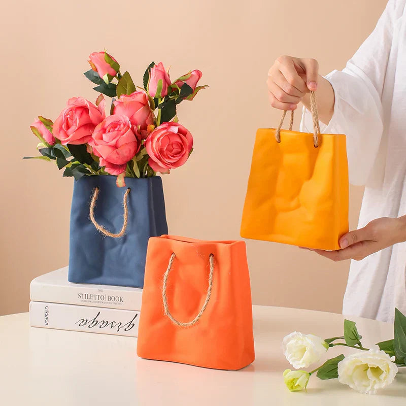 Handtaschen Keramische Vase Wohnkultur Vasen Raumdekoration Pflanzenpot Ästhetische Raumdekoration Blumenvasen Moderne Kunst Blumenbehälter
