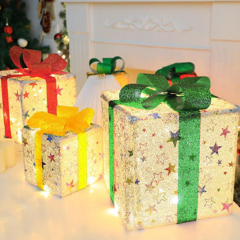 Weihnachtsbeleuchtete Geschenkkisten mit Fernbedienung