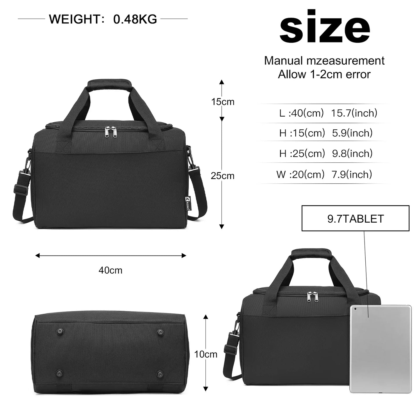 Garduru TRAVEL BAG – Handgepäcktasche 40x20x25 cm für Flugreisen – Kompatibel mit Ryanair & anderen Airlines