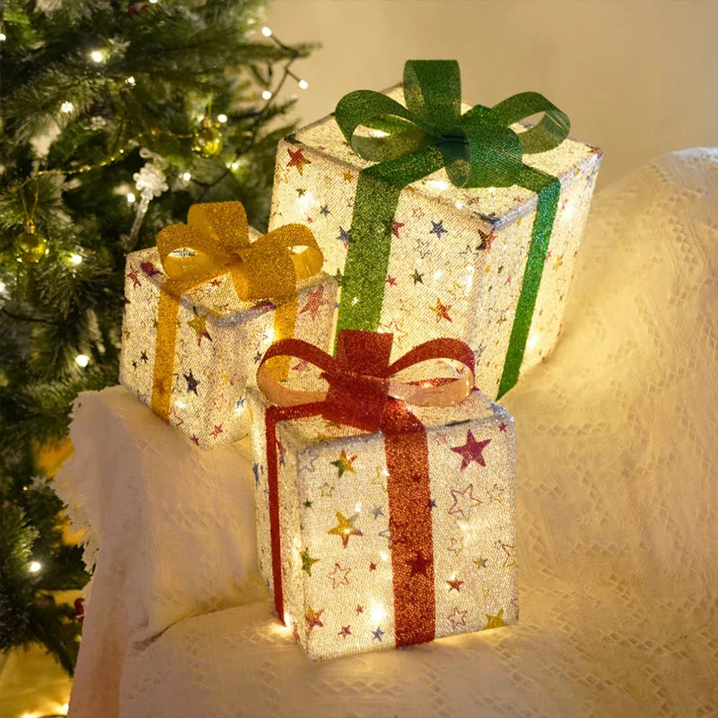 Weihnachtsbeleuchtete Geschenkkisten mit Fernbedienung
