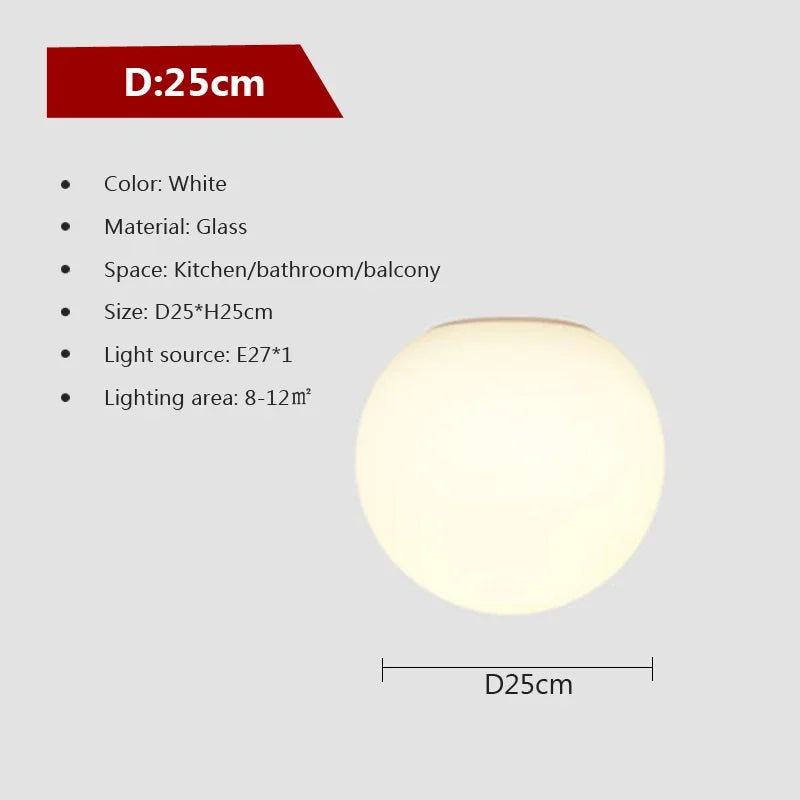 Minimalistische Glas Weiße Kugel Deckenlampe - LED Innenleuchte