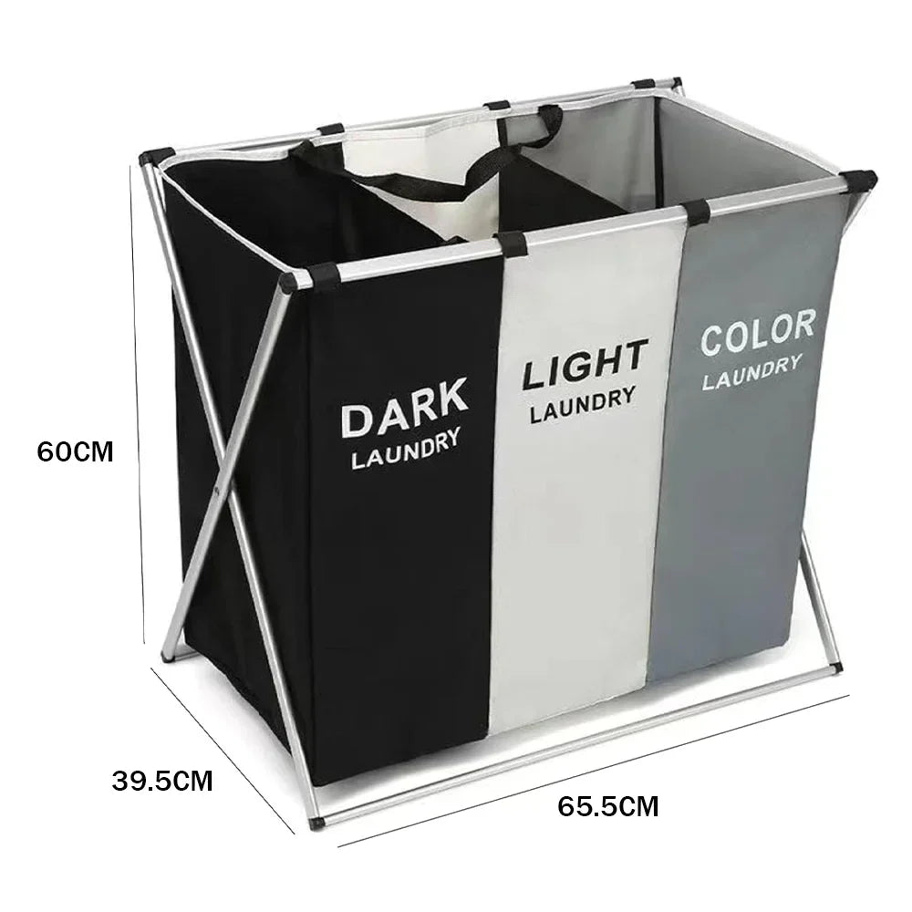 Garduru LAUNDRY BASKET – Faltbarer Wäschekorb mit 3 Fächern – Platzsparende Wäscheorganisation für Zuhause