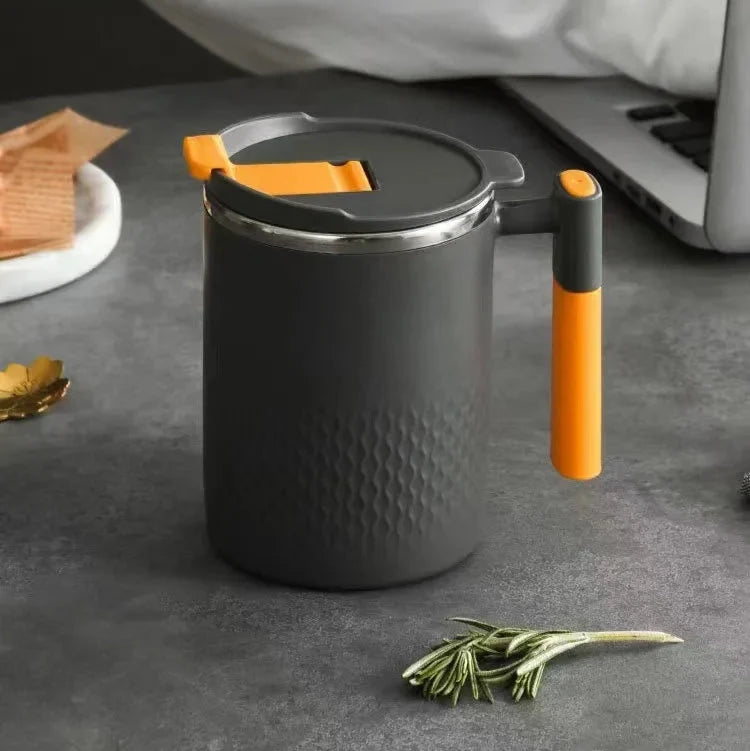 450ml Tragbecher aus Edelstahl mit Griff und Deckel Leckdichtes Design für heiße oder kalte Getränke