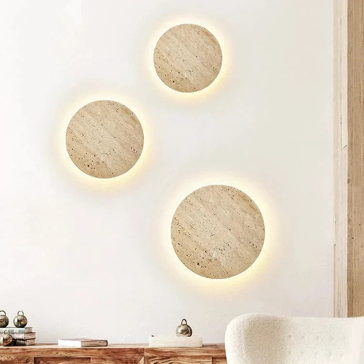 Runde Travertin LED Wandleuchte | LumeStone