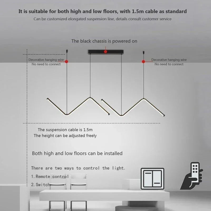 Royallure Moderne LED Deckenleuchte - Schlankes Z-förmiges Pendelleuchten mit Dimmfunktion