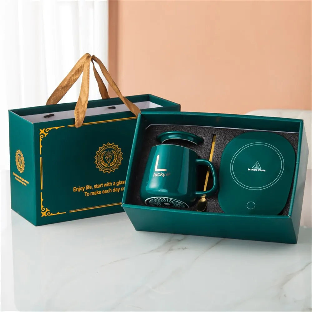 Garduru Smart Becher Set mit Keramikheizung | Tassenwärmer | Elektrischer Untersetzer für Kaffee & Tee