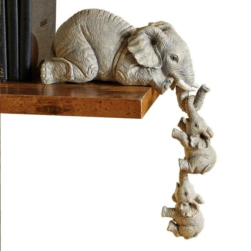 Garduru-teiliges Elefantenfiguren-Set aus Kunstharz – Elefant mit Baby-Elefanten zum Aufhängen an Regal- oder Tischkanten, ideale Deko für Zuhause