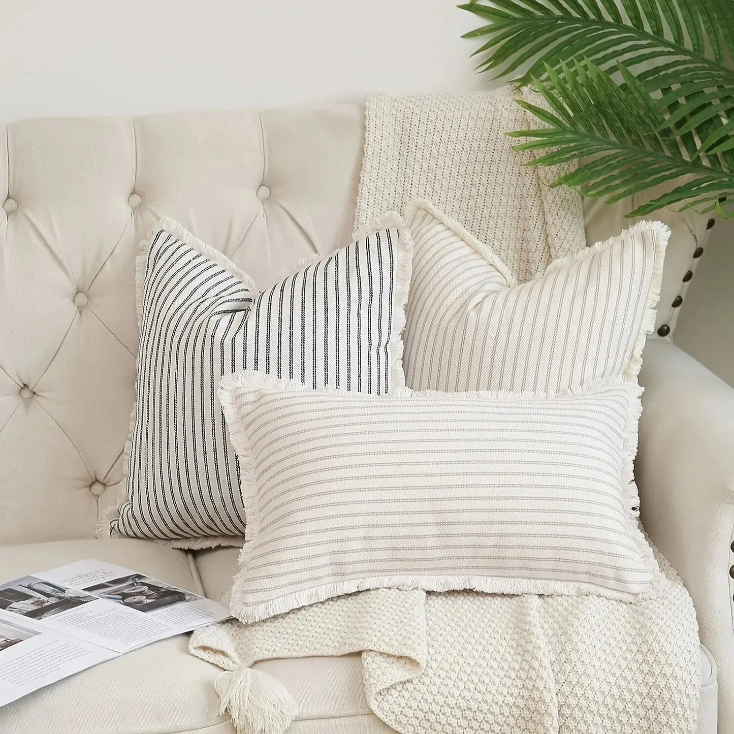 NordicLuxe – Jacquard-Kissenbezüge mit elegantem weißen Rüschen