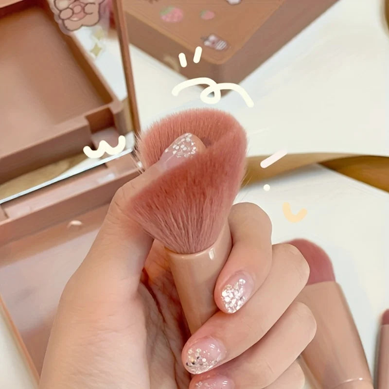 5-teiliges tragbares Makeup-Pinsel-Set mit Spiegel - Faltbares Reiseset
