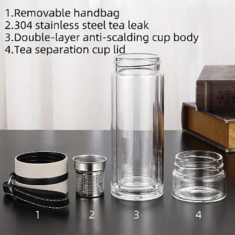 Royelux Glas Teebereiter Flasche – 450ml Doppelwandige Tasse für loser Blatt- und Kräutertees