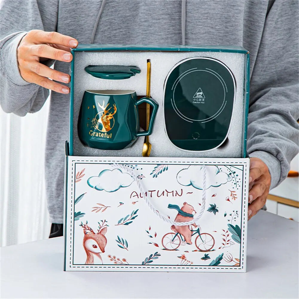 Garduru Smart Becher Set mit Keramikheizung | Tassenwärmer | Elektrischer Untersetzer für Kaffee & Tee