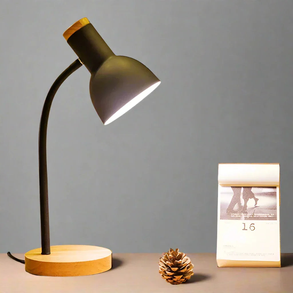 Garduru Schreibtischlampe | Skandinavisches Design | Holz & Eisen | Faltbar & Augenschonend