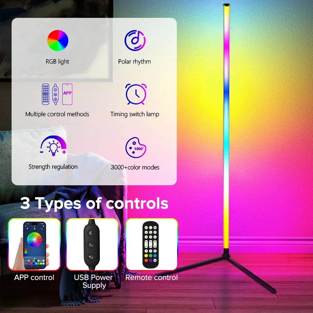 Smart RGB LED Eckenstehlampe - Modernes Stimmungslicht für Schlafzimmer und Wohnräume