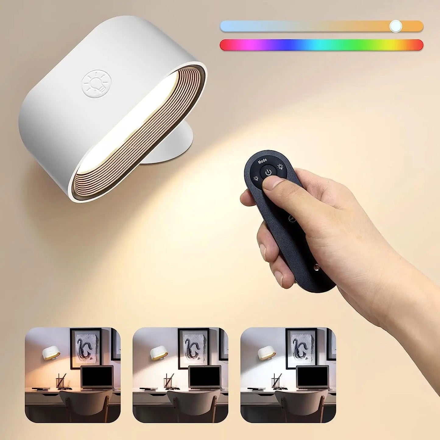 Fernbedienung Dimmable Leselampe - 360° drehbare RGB Touch-Wandlampe