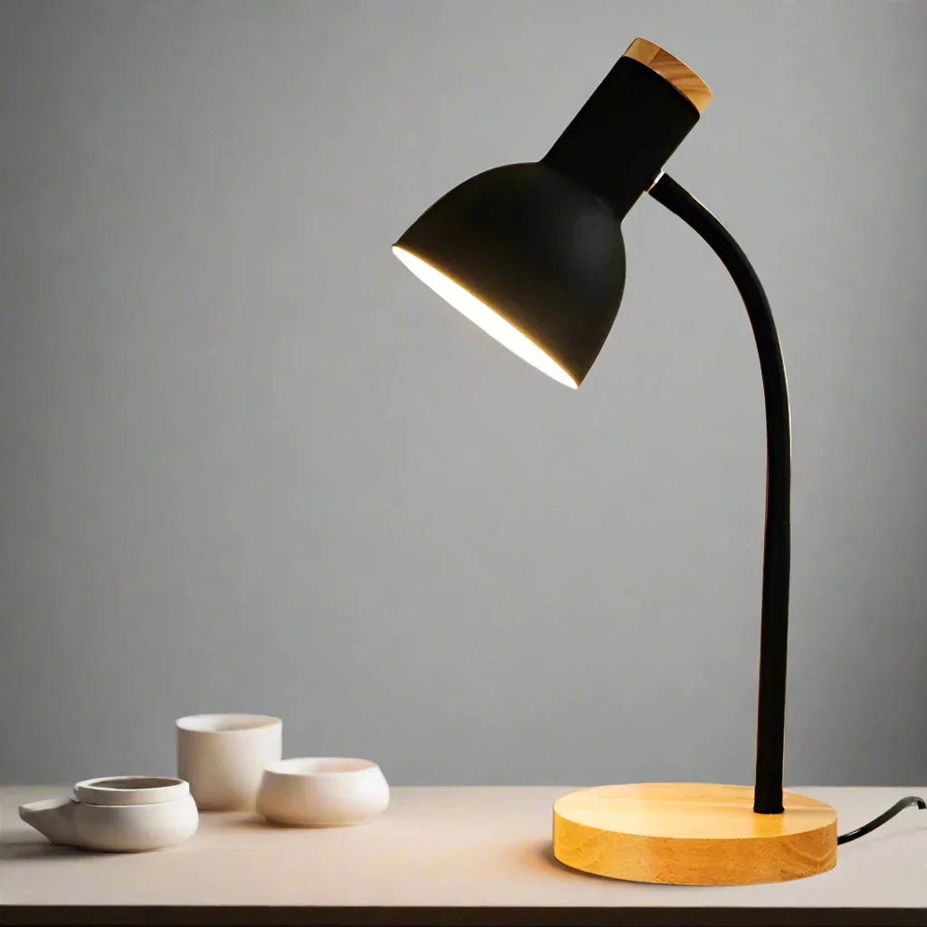 Garduru Schreibtischlampe | Skandinavisches Design | Holz & Eisen | Faltbar & Augenschonend