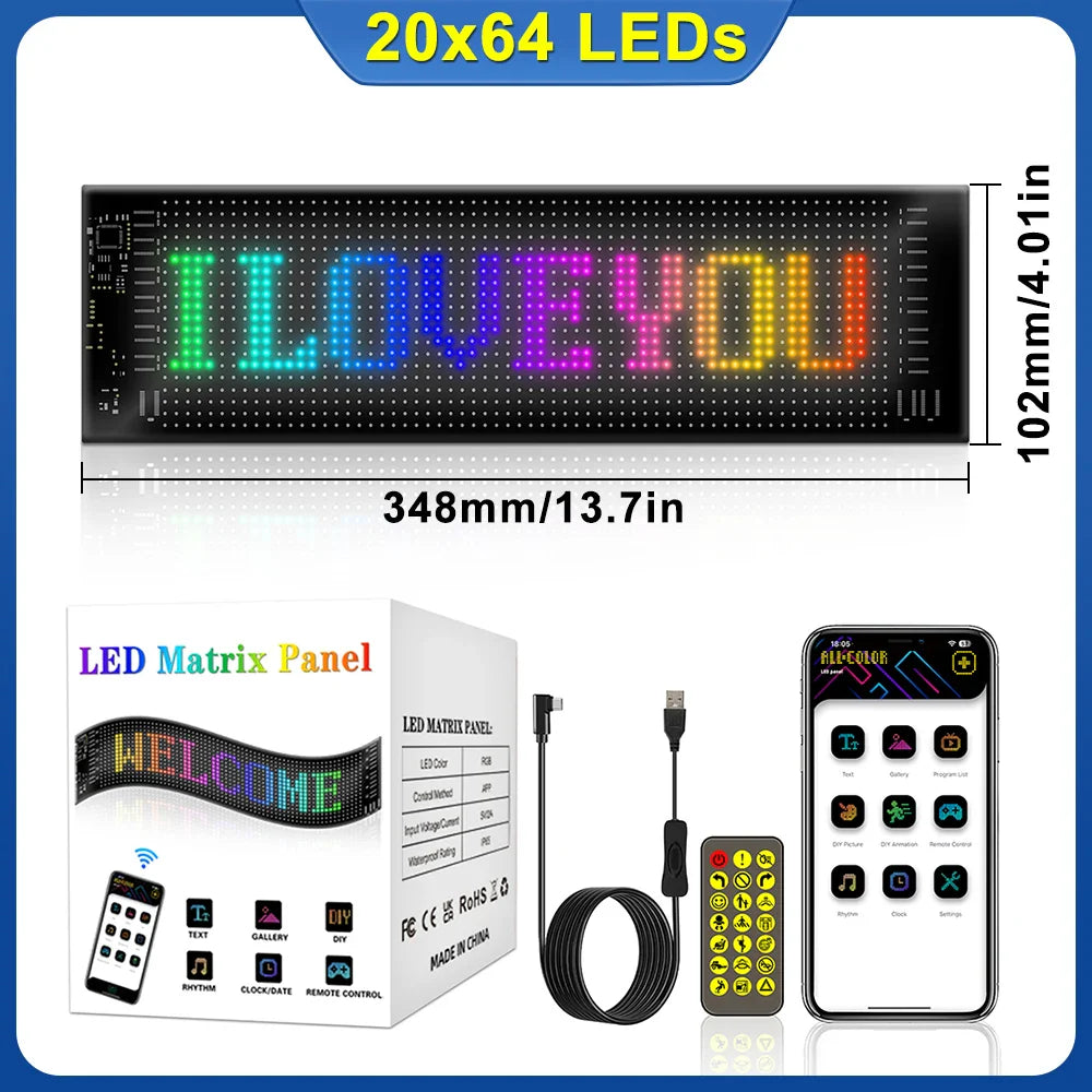 Flexibles LED-Matrix Bildschirm-Autozeichen - Programmierbares Bluetooth-Display mit APP-Fernbedienung, Ultra-dünn für Geschäft & Bar