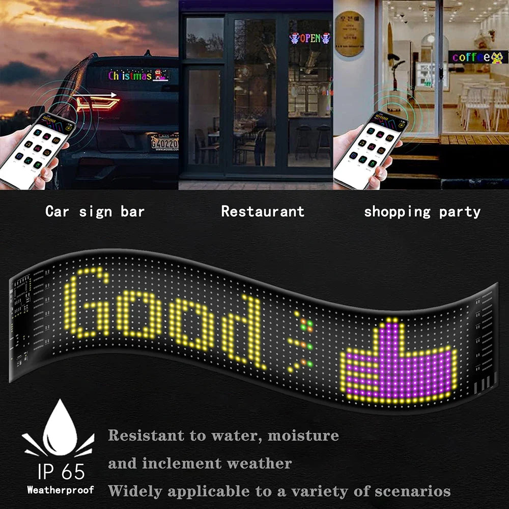 Flexibles LED-Matrix Bildschirm-Autozeichen - Programmierbares Bluetooth-Display mit APP-Fernbedienung, Ultra-dünn für Geschäft & Bar