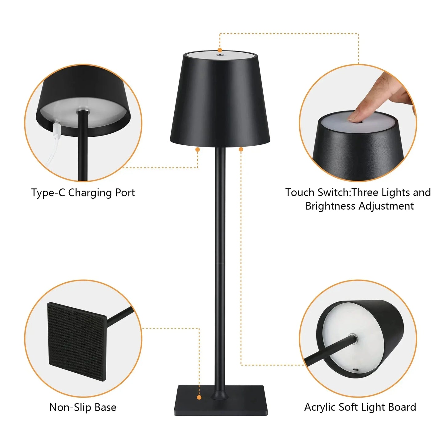 Kabellampe LED-Tischlampe – Wiederaufladbares Licht mit Touch-Steuerung