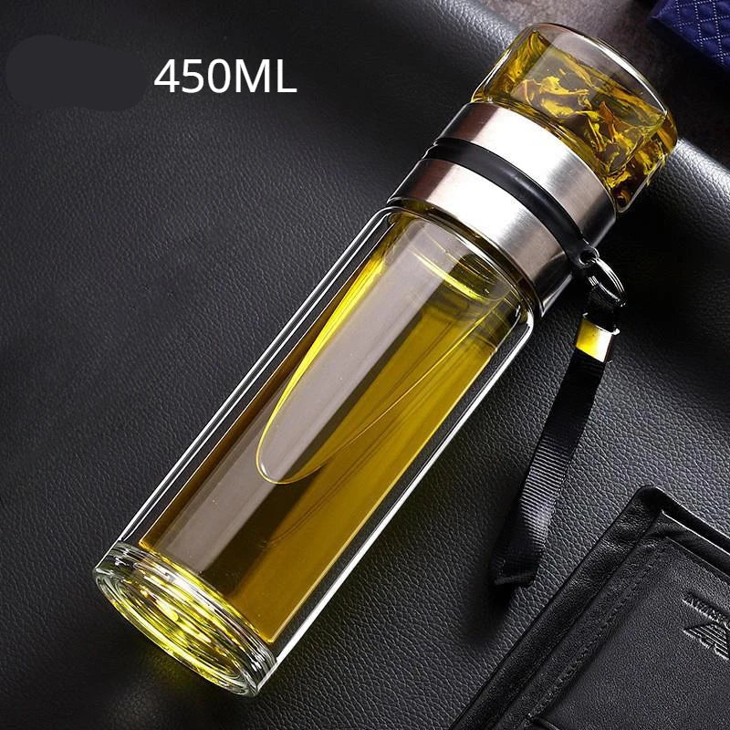 Royelux Glas Teebereiter Flasche – 450ml Doppelwandige Tasse für loser Blatt- und Kräutertees
