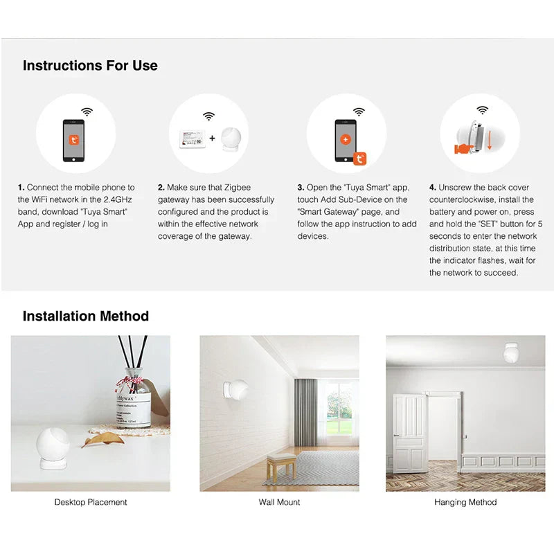 Zigbee 3.0 PIR Bewegungssensor mit LED Nachtlichtern