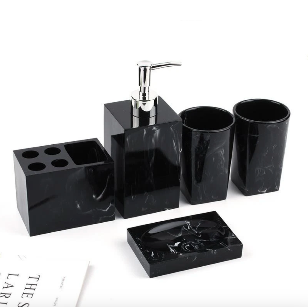 Garduru Marmor Badezimmer-Set 5-teilig | Edles Design | Luxuriöse Badaccessoires für Zuhause