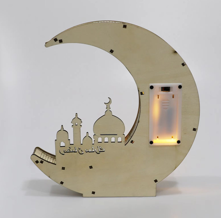 Festive mondförmige LED-Lampe mit Sternen- und Moschee-Motiv - für Eid und Dekoration