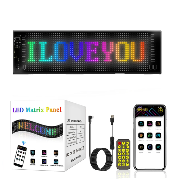 Flexibles LED-Matrix Bildschirm-Autozeichen - Programmierbares Bluetooth-Display mit APP-Fernbedienung, Ultra-dünn für Geschäft & Bar