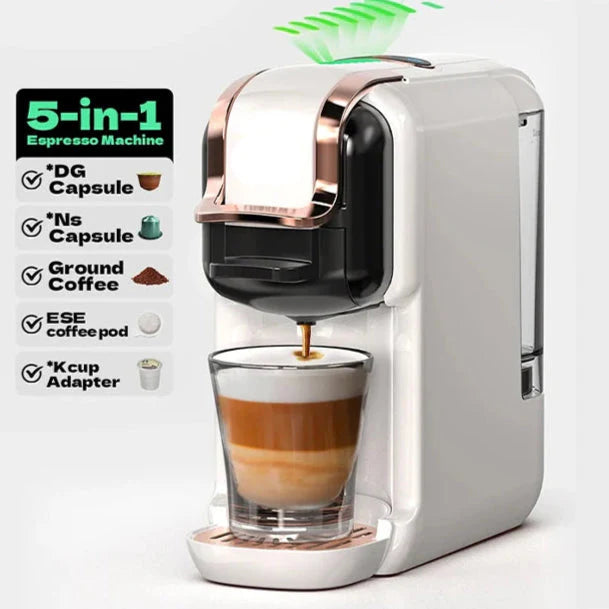 5-in-1 Kaffeemaschine – 20-Bar Mehrfachkapselbrüher mit Milchaufschäumer