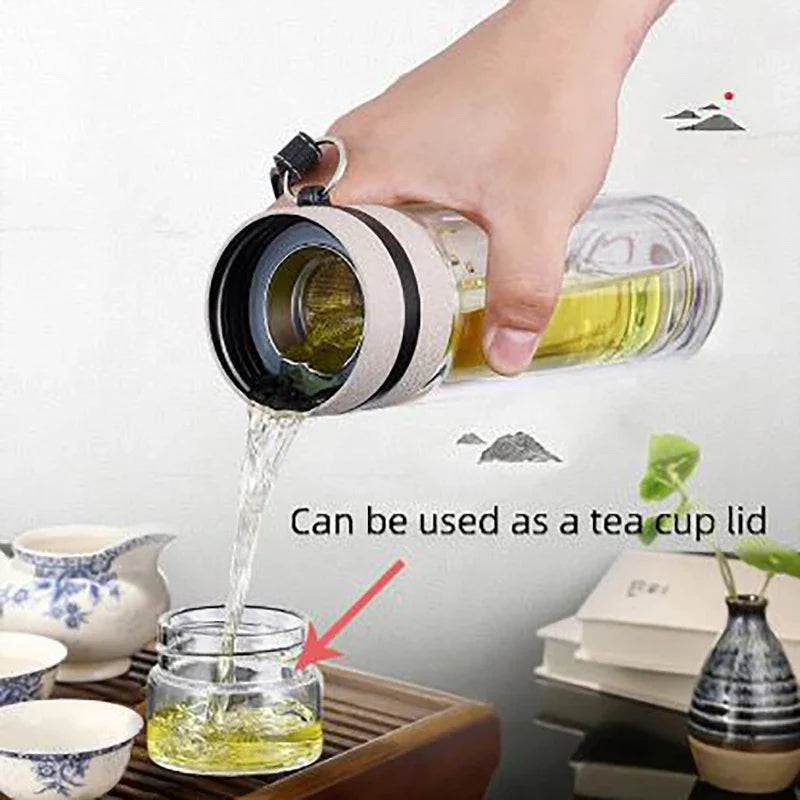 Royelux Glas Teebereiter Flasche – 450ml Doppelwandige Tasse für loser Blatt- und Kräutertees
