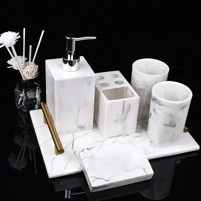 Garduru Marmor Badezimmer-Set 5-teilig | Edles Design | Luxuriöse Badaccessoires für Zuhause