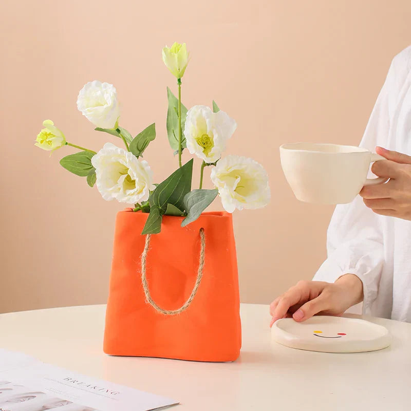 Handtaschen Keramische Vase Wohnkultur Vasen Raumdekoration Pflanzenpot Ästhetische Raumdekoration Blumenvasen Moderne Kunst Blumenbehälter